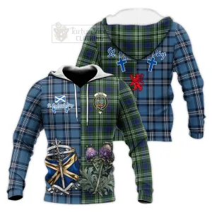 Blyth Tartan Knitted Hoodie Happy St. Andrew's Day Half Tartan Style