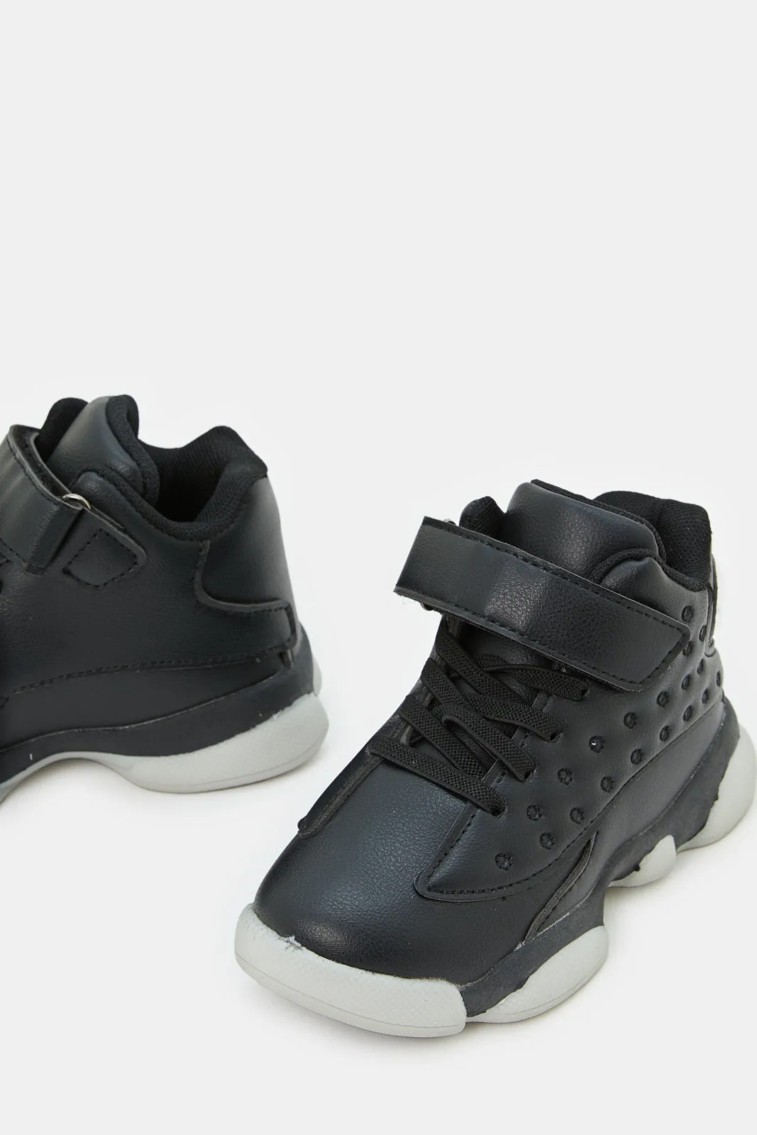 Boys Black Material Block High Top Sneakers