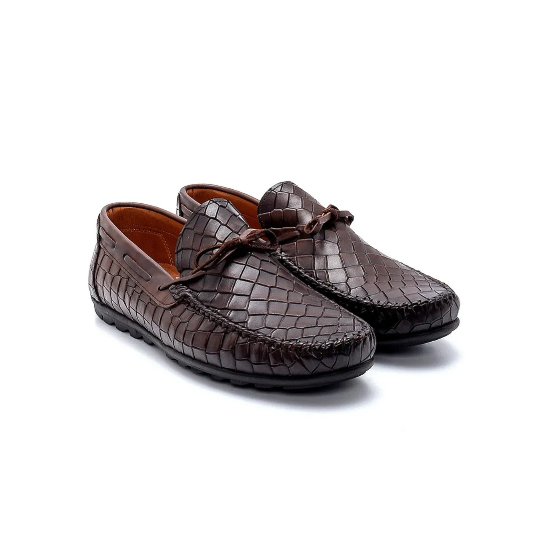 Brown Men Leather Patterned Loafer