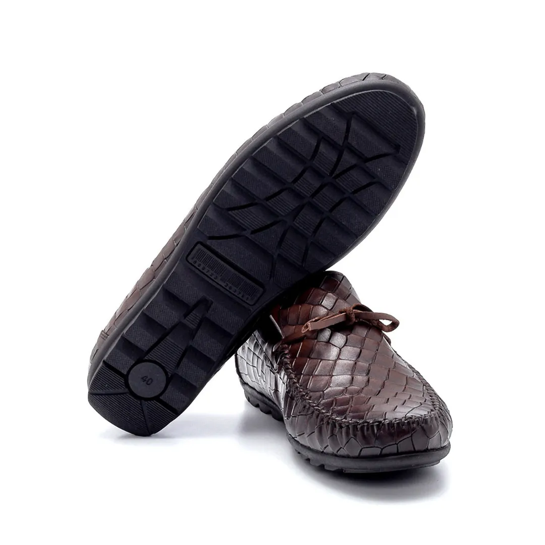 Brown Men Leather Patterned Loafer