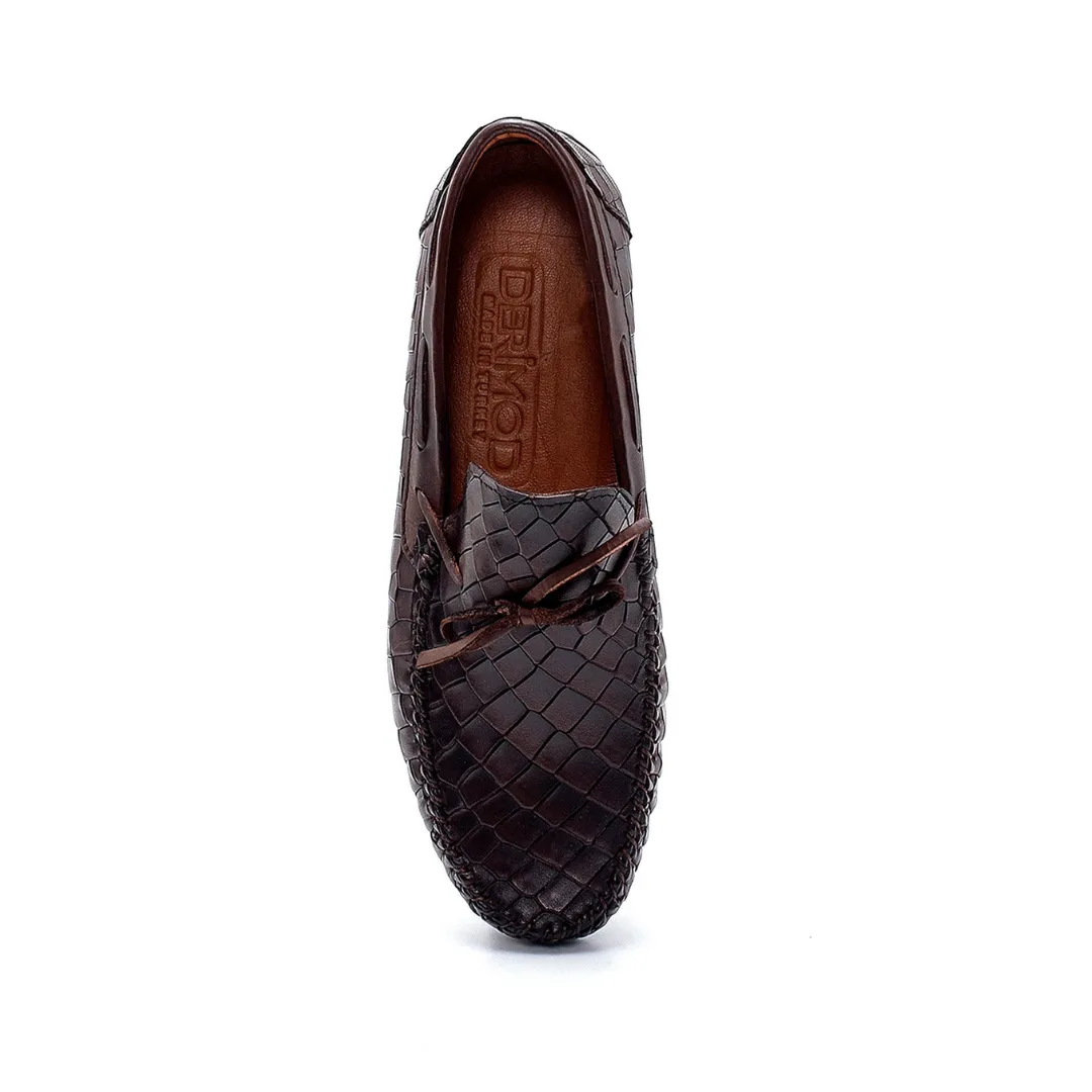 Brown Men Leather Patterned Loafer