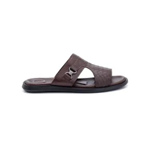 Brown Men Leather Printed Slipper