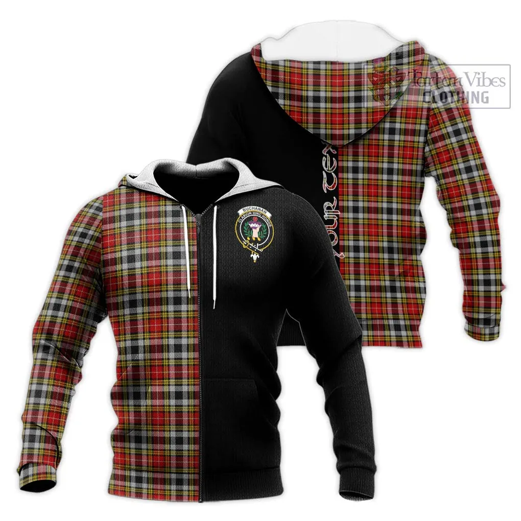 Buchanan Old Dress Tartan Knitted Hoodie with Family Crest and Half Of Me Style