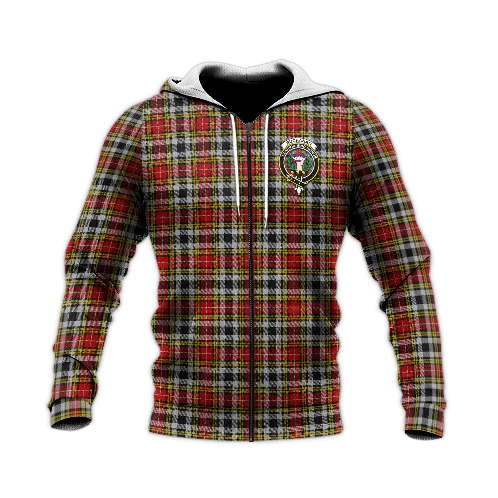 Buchanan Old Dress Tartan Knitted Hoodie with Family Crest