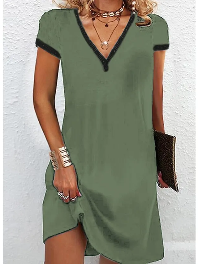 Casual Dress T Shirt Dress Tee Dress Shift Dress Midi Dress Black Blue Green Short Sleeve Pure Color Print Fall Spring Summer V Neck Basic Daily Weekend Loose Fit  S M L XL XXL 3XL for Women