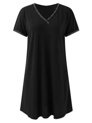 Casual Dress T Shirt Dress Tee Dress Shift Dress Midi Dress Black Blue Green Short Sleeve Pure Color Print Fall Spring Summer V Neck Basic Daily Weekend Loose Fit  S M L XL XXL 3XL for Women