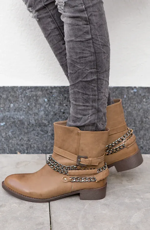 Chain Biker Booties Taupe