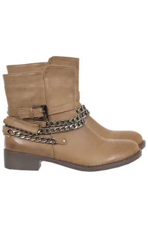 Chain Biker Booties Taupe