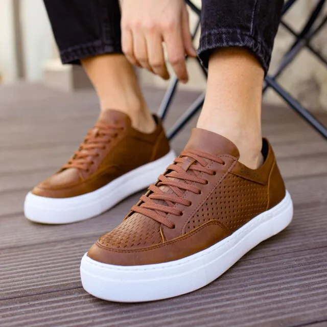 Chekich Shoes for Men Brown Artificial Leather  Fall Season Casual Comfortable Flexible Fashion Sneakers Wedding Orthopedic Walking Odorless High and White Outsole Sport Lightweight Running Breathable CH015 V7