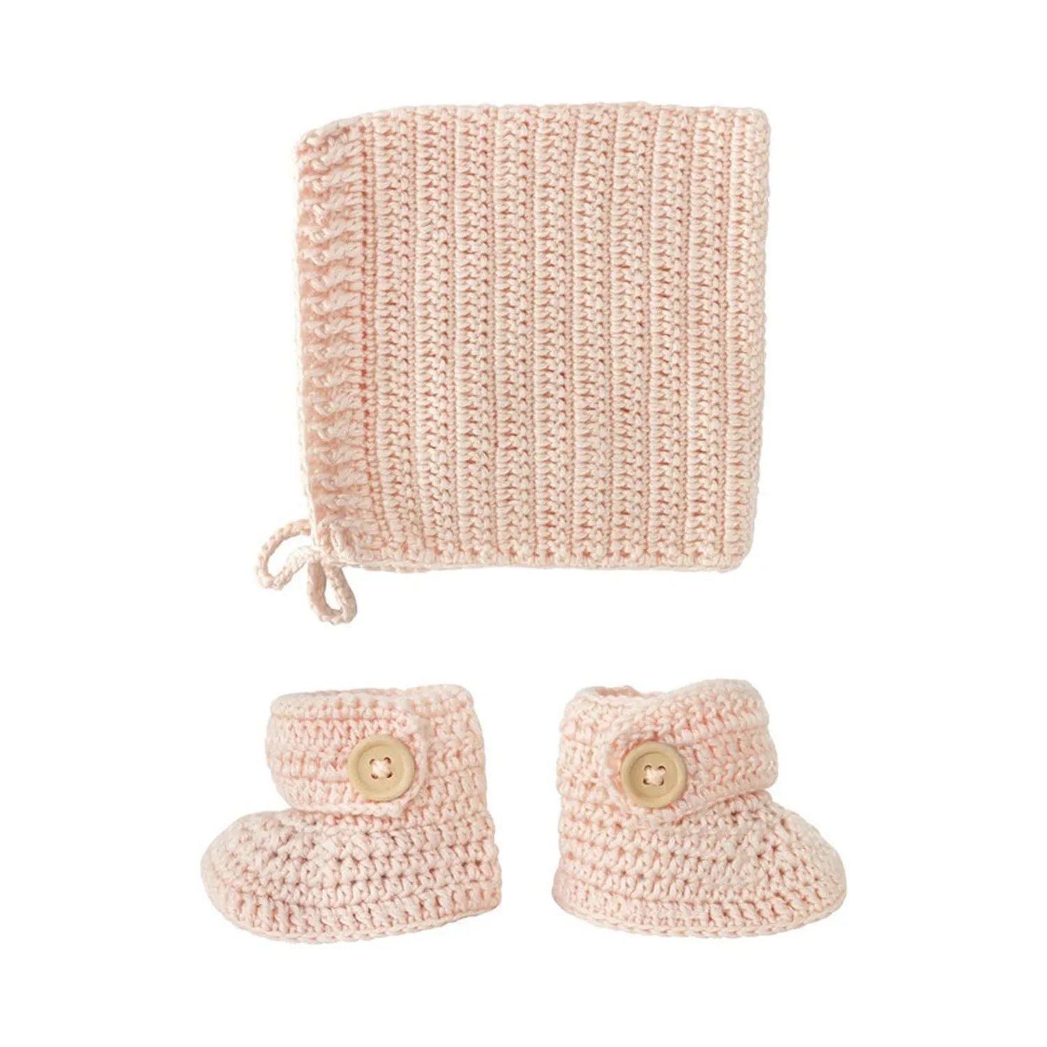 Crochet Bonnet & Bootie Set Peach