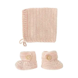 Crochet Bonnet & Bootie Set Peach