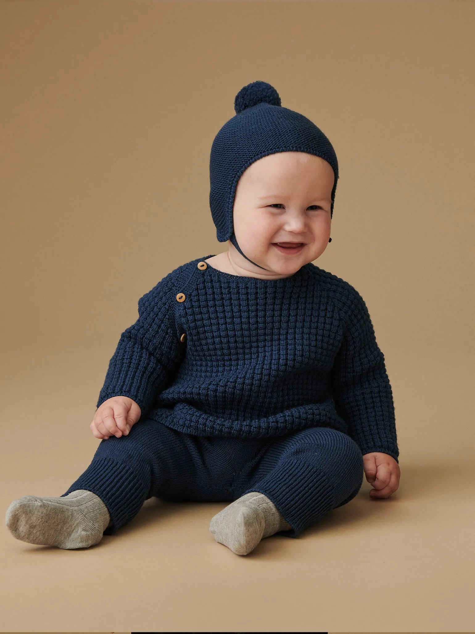 Dark Blue Renta Merino Baby Knitted Bonnet