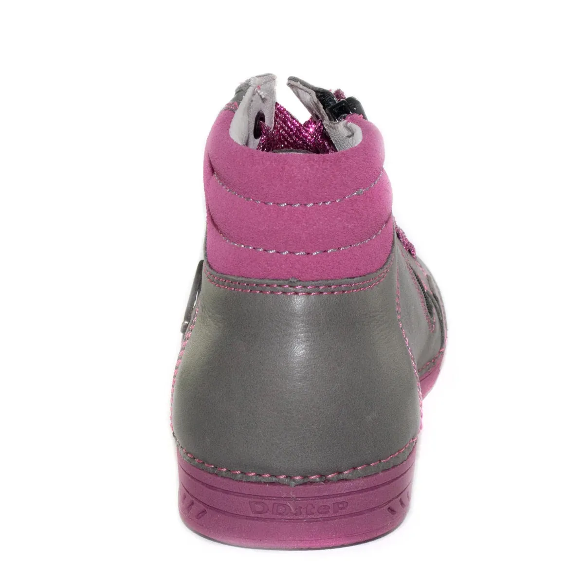 D.D. Step Big Kid Girl High-Top Shoes Grey With Pink - Supportive Leather From Europe Kids Orthopedic