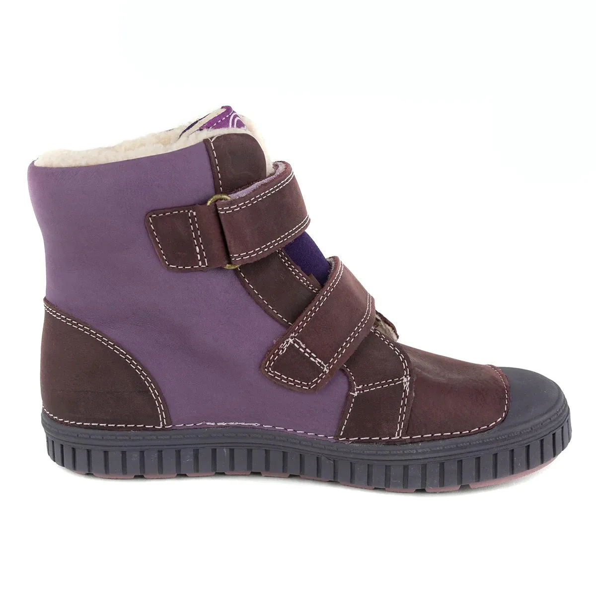 D.D. Step Big Kid Girl Shoes/Winter Boots With Faux Fur Insulation Violet And Burgundy - Supportive Leather Shoes From Europe Kids Orthopedic