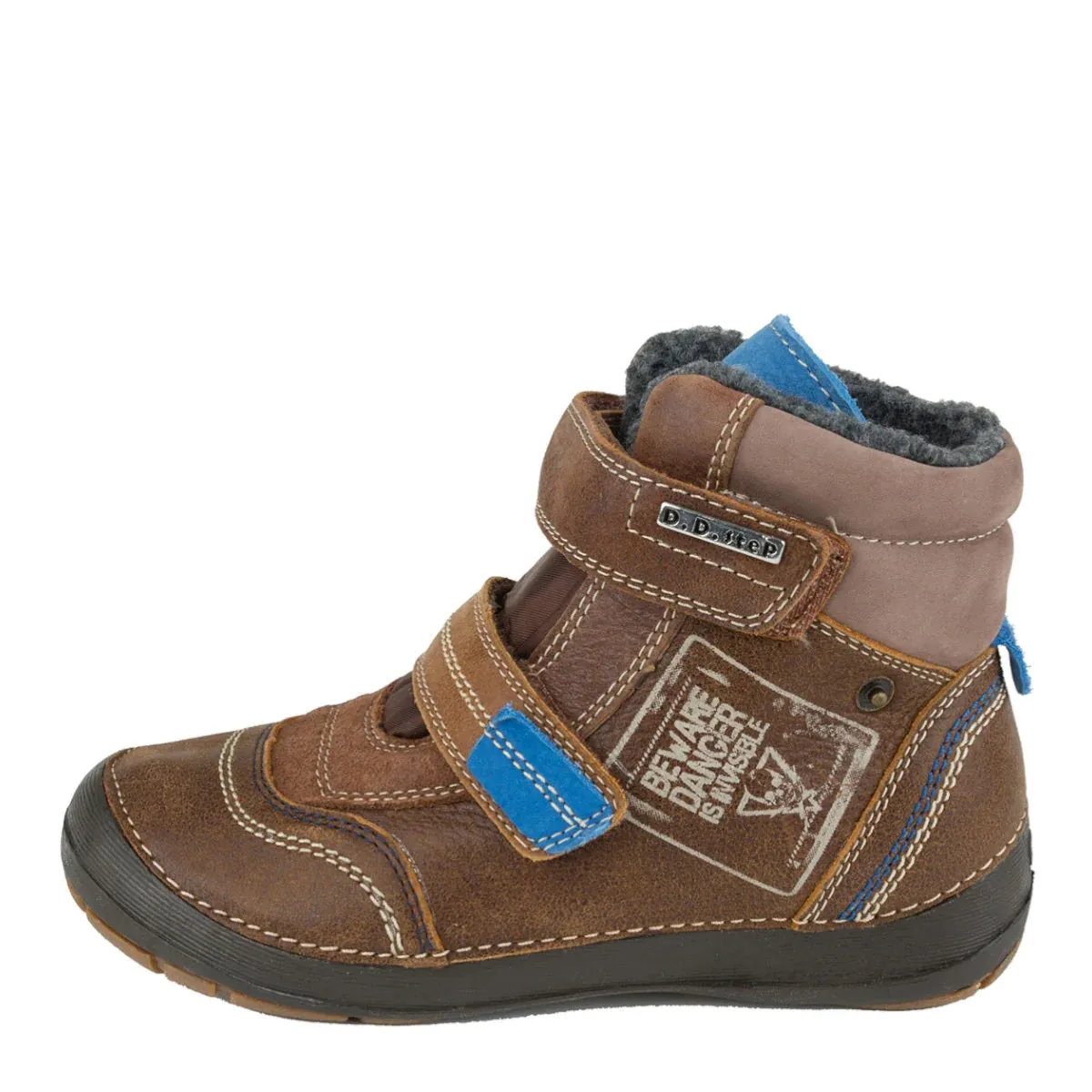 D.D. Step Big Kid Shoes/Winter Boots With Faux Fur Insulation Brown And Blue - Supportive Leather Shoes From Europe Kids Orthopedic