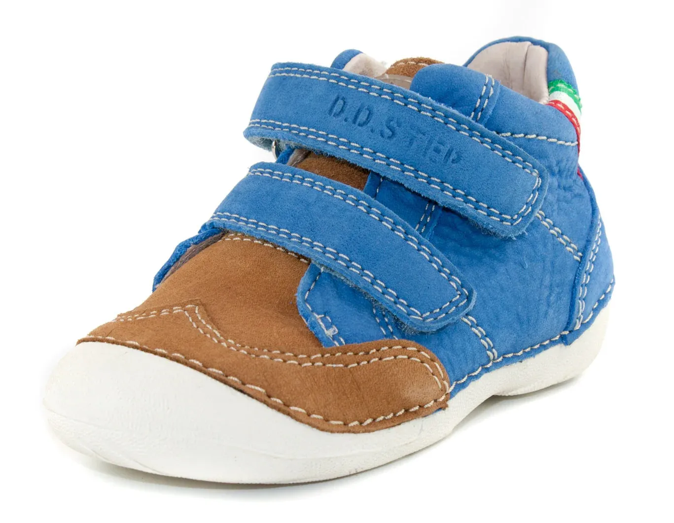 D.D. Step Toddler Boy Shoes Blue And Brown With Flag - Supportive Leather From Europe Kids Orthopedic