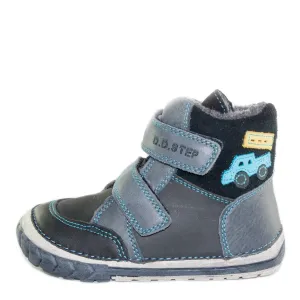 D.D. Step Toddler Boy Shoes/Winter Boots With Faux Fur Insulation Grey Blue Truck - Supportive Leather Shoes From Europe Kids Orthopedic