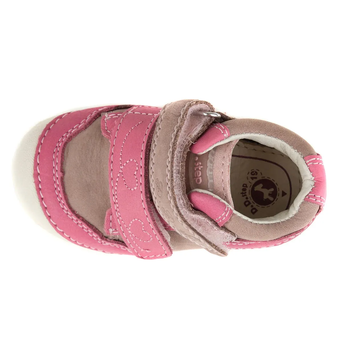 D.D. Step Toddler Girl Shoes Beige And Pink With Heart - Supportive Leather From Europe Kids Orthopedic