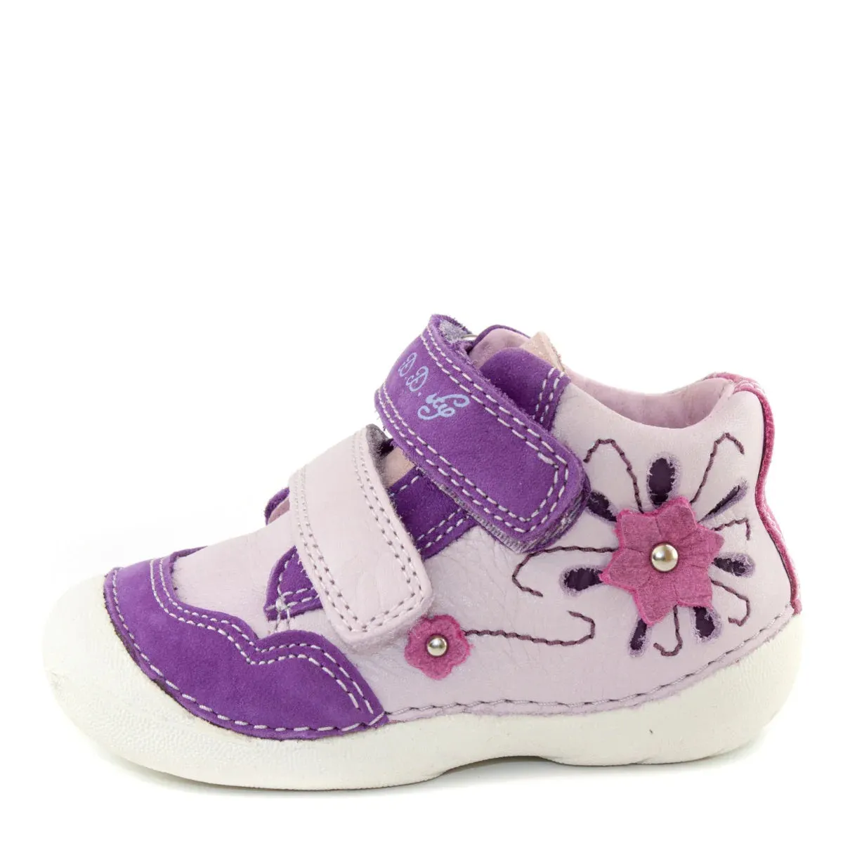 D.D. Step Toddler Girl Shoes Light Purple With Dark Detail And Pink Flower - Supportive Leather From Europe Kids Orthopedic