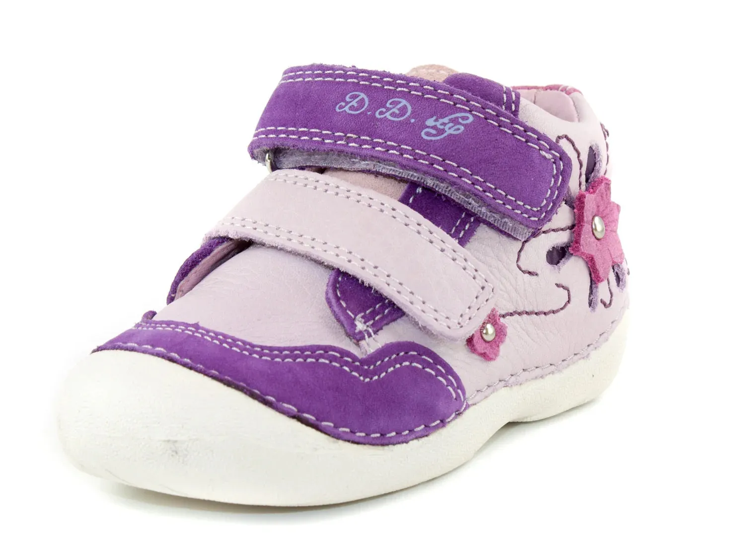 D.D. Step Toddler Girl Shoes Light Purple With Dark Detail And Pink Flower - Supportive Leather From Europe Kids Orthopedic