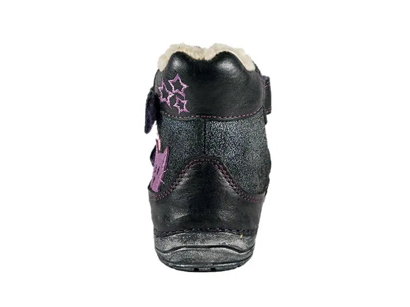 D.D. Step Toddler Girl Shoes/Winter Boots With Faux Fur Insulation Black Purple Cat - Supportive Leather Shoes From Europe Kids Orthopedic