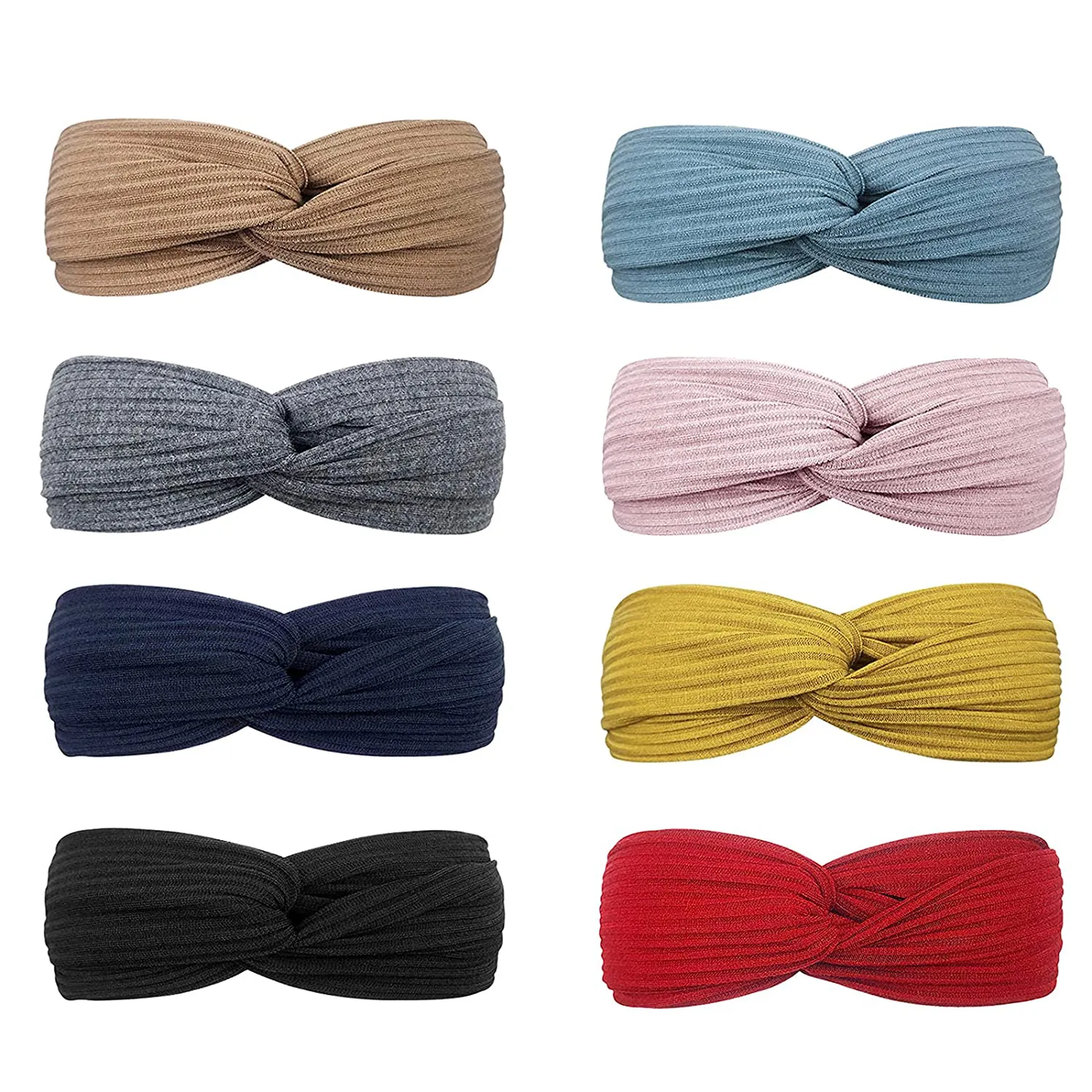 DRESHOW 8 Pack Make up Headbands for Women Knit Vintage Cross Elastic Head Wrap Hair Accessories