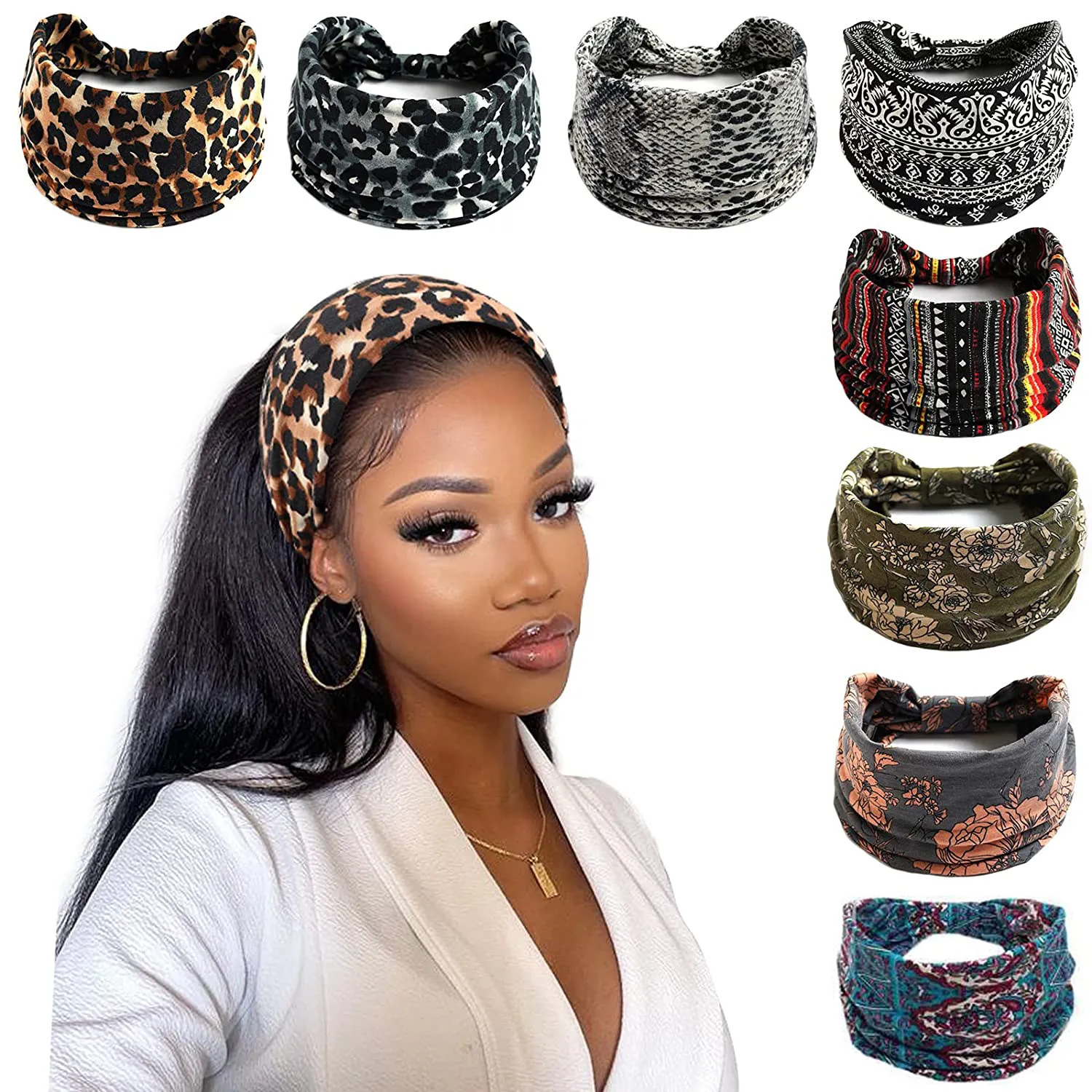 DRESHOW 8 Pack Make up Headbands for Women Knit Vintage Cross Elastic Head Wrap Hair Accessories