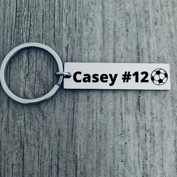 Engraved Soccer Bar Keychain