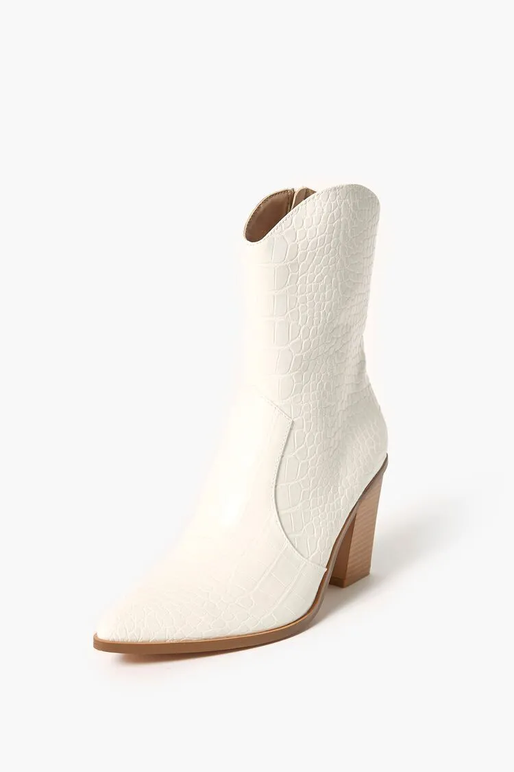 Faux Croc Block Heel Booties