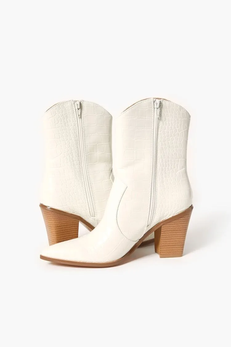 Faux Croc Block Heel Booties