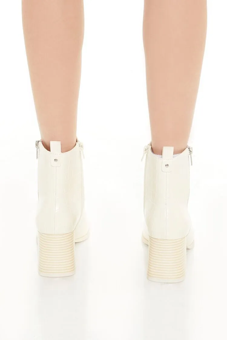 Faux Croc Square-Toe Booties