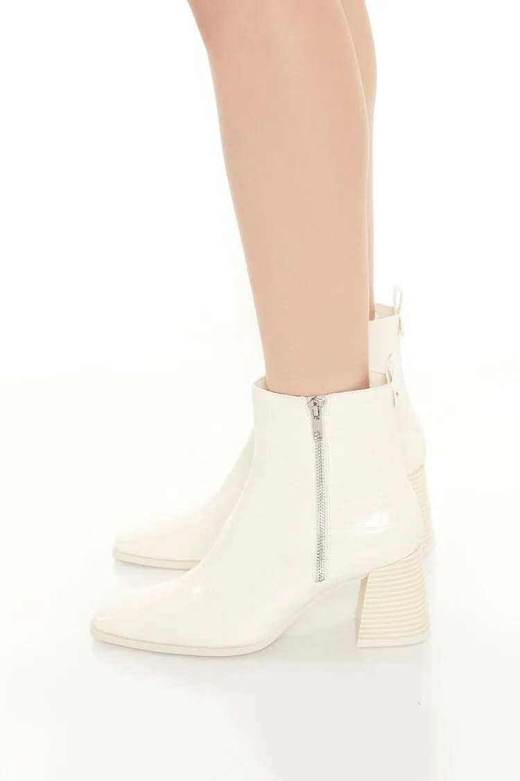 Faux Croc Square-Toe Booties