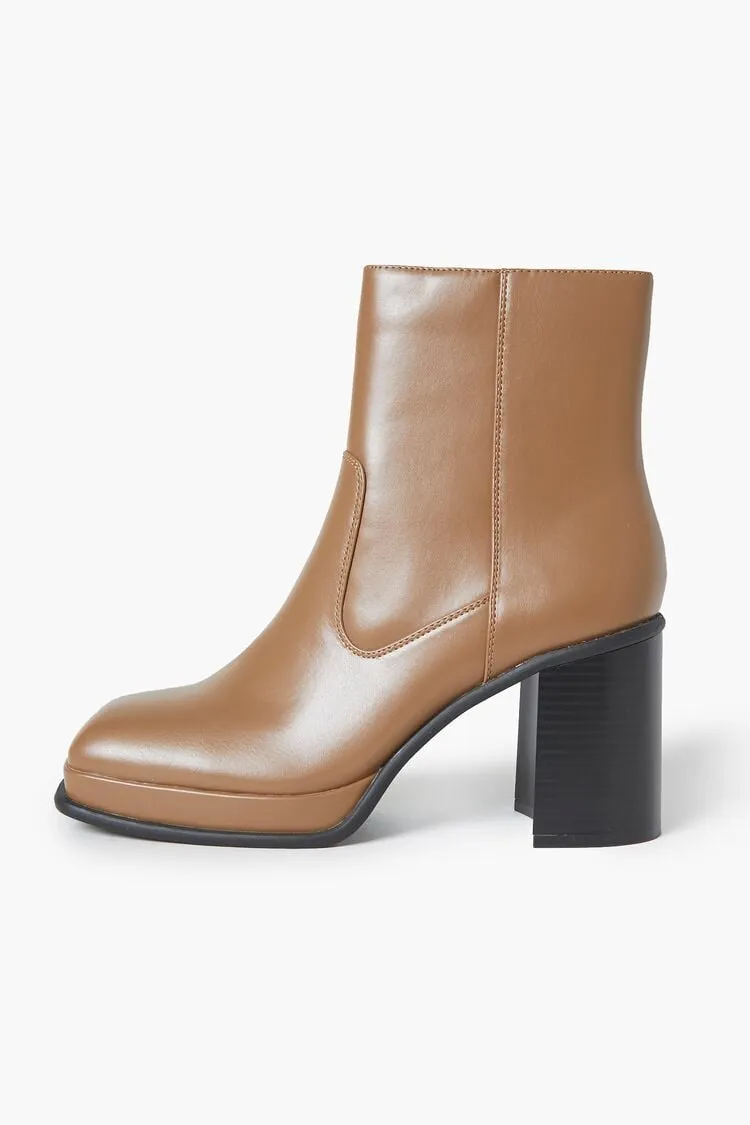 Faux Leather Square-Toe Booties