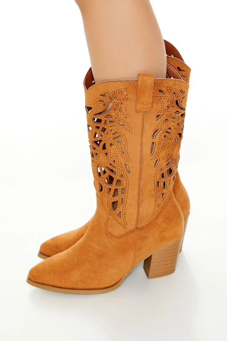 Faux Suede Cutout Cowboy Booties (Wide)