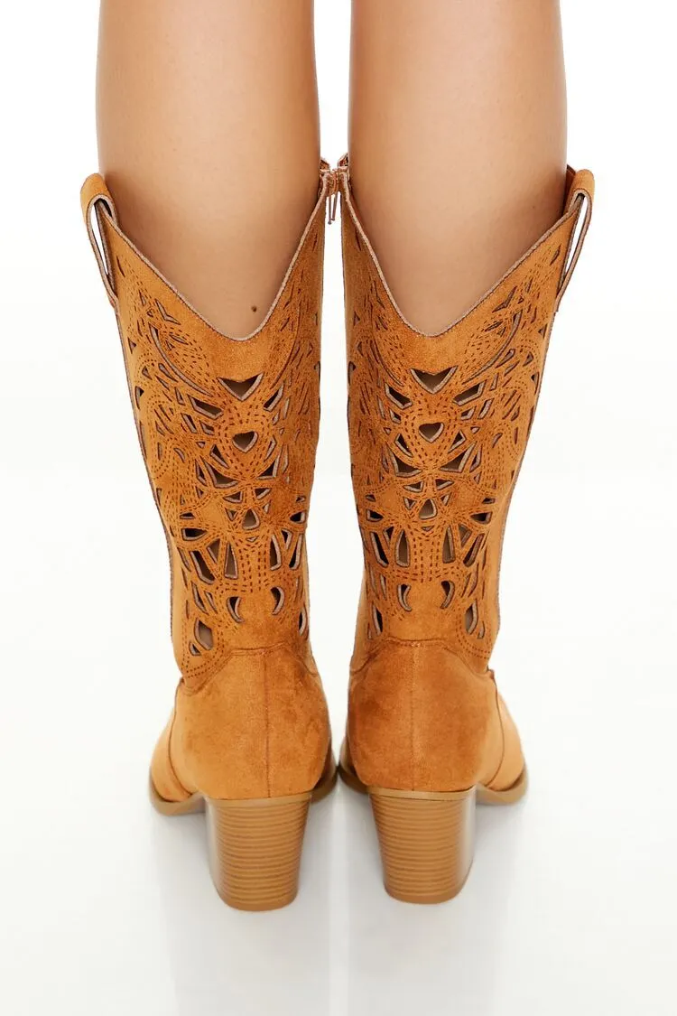 Faux Suede Cutout Cowboy Booties (Wide)