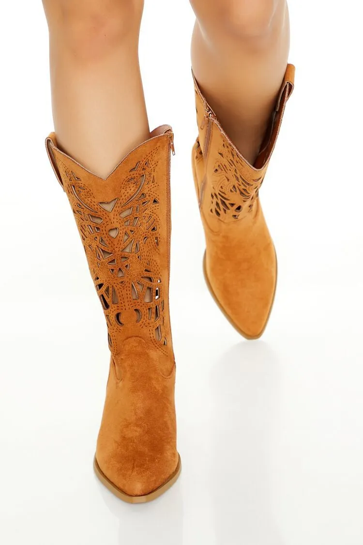 Faux Suede Cutout Cowboy Booties (Wide)