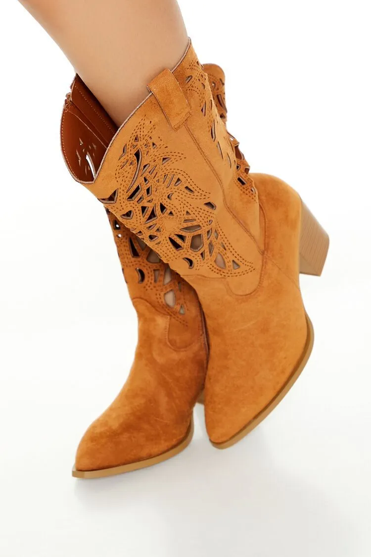 Faux Suede Cutout Cowboy Booties (Wide)