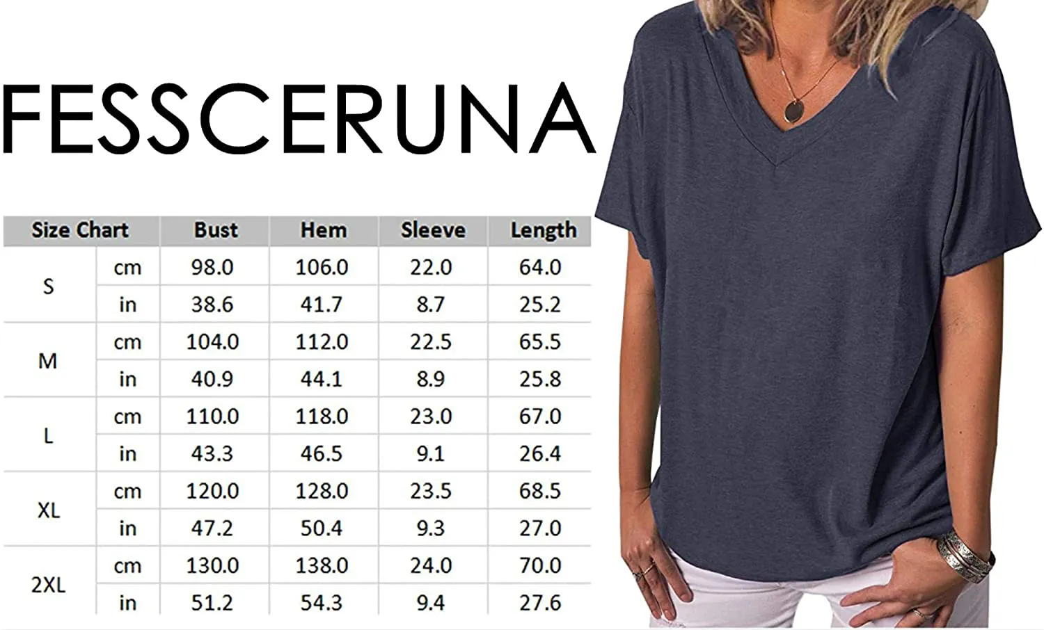 Fessceruna Womens Short Sleeve V Neck T Shirt Summer Casual Loose Solid Basic Tunic Tee Top Blouse