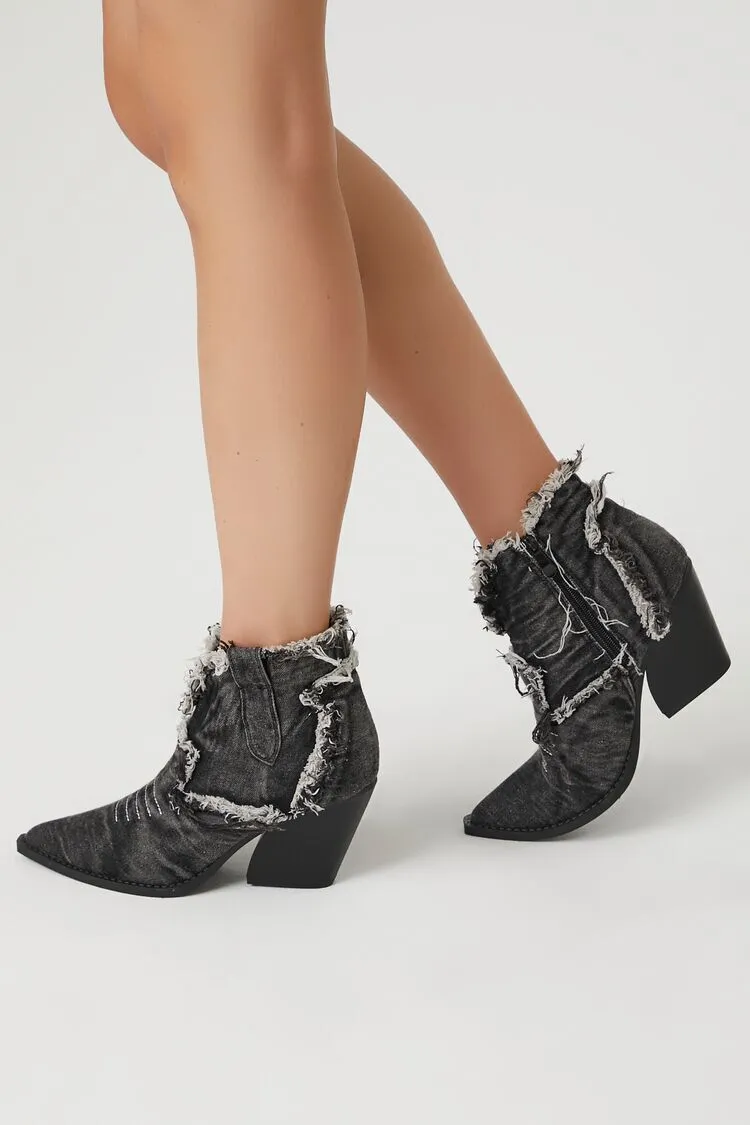 Frayed Denim Cowboy Booties