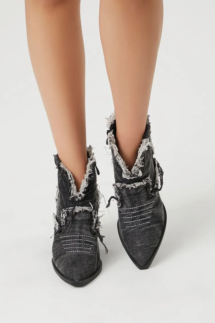 Frayed Denim Cowboy Booties