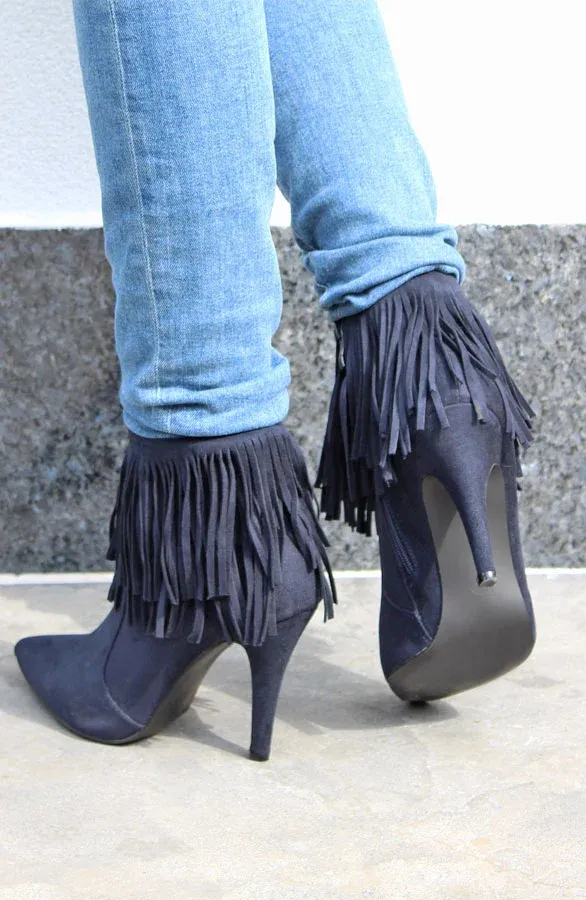 Fringe Booties Blue