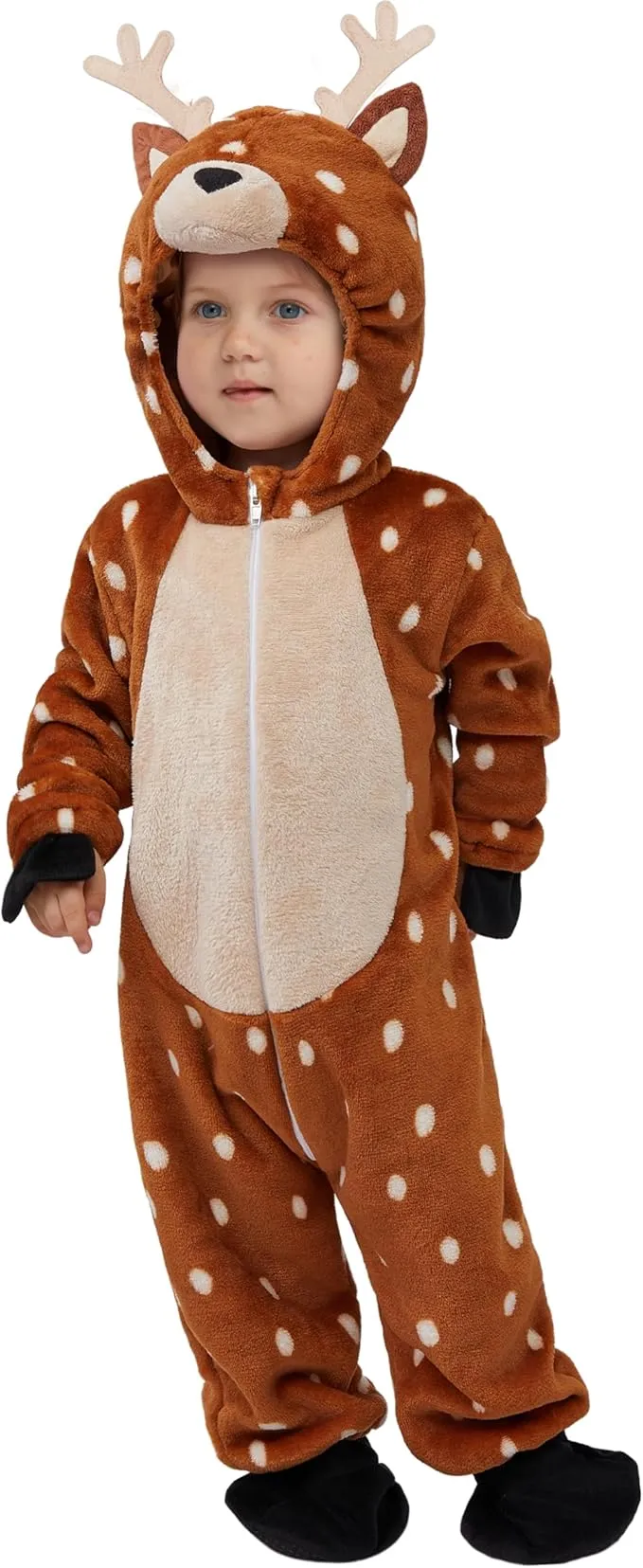 Halloween Baby Pajama, Reindeer Toddler Hooded Jumpsuit Sleepwear