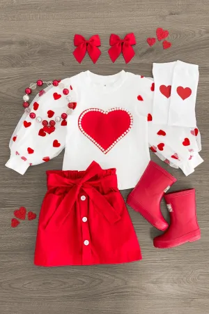 Hearts & Pearls Red Skirt Set or Onesie