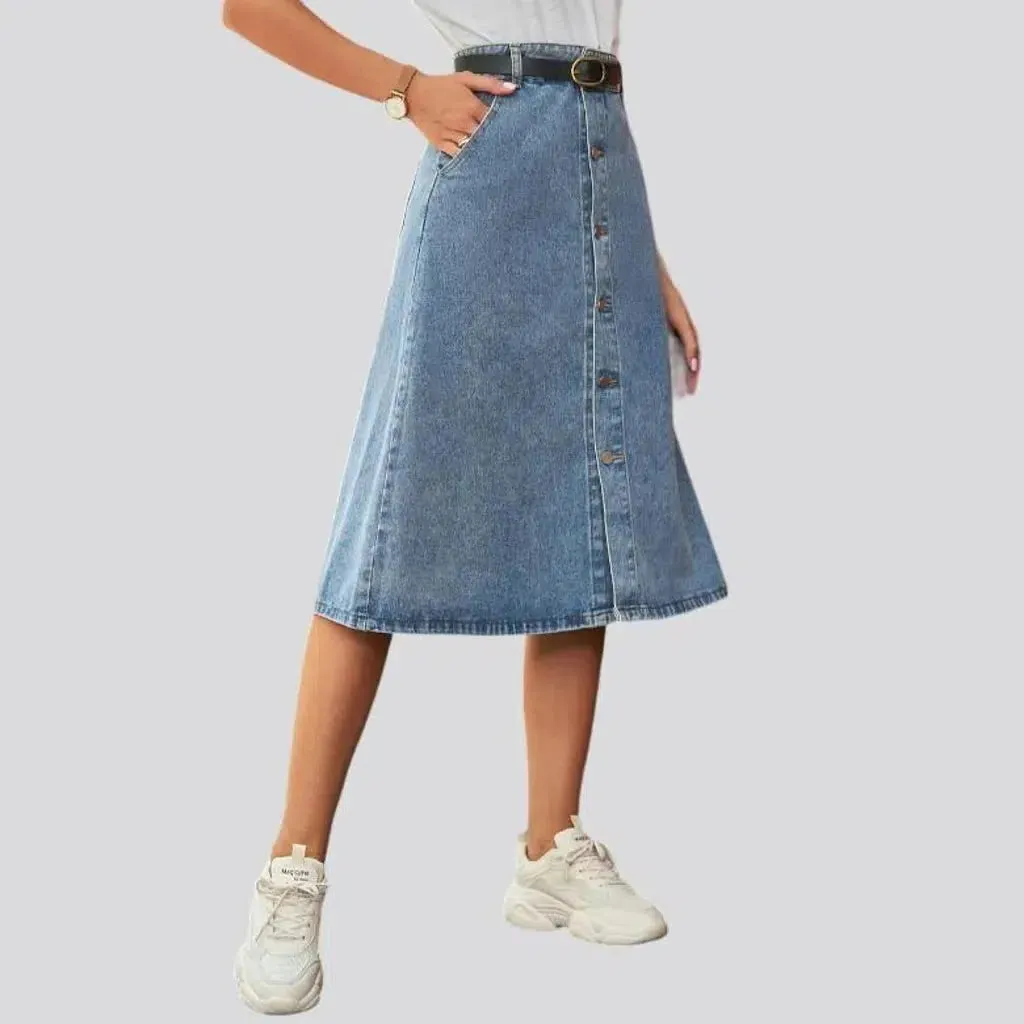 High-waist a-line jean skirt for ladies