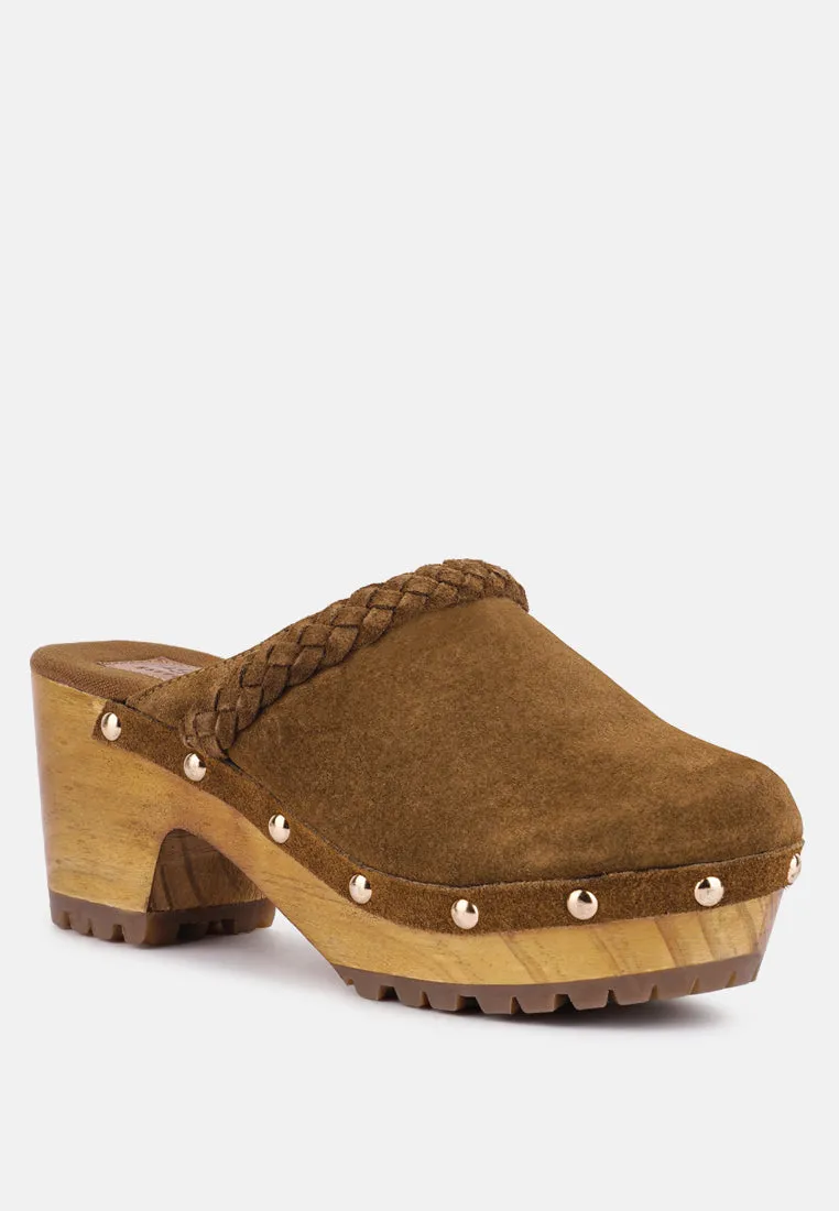 INCA Tan Fine Suede Leather Clogs