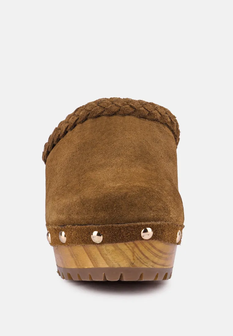 INCA Tan Fine Suede Leather Clogs