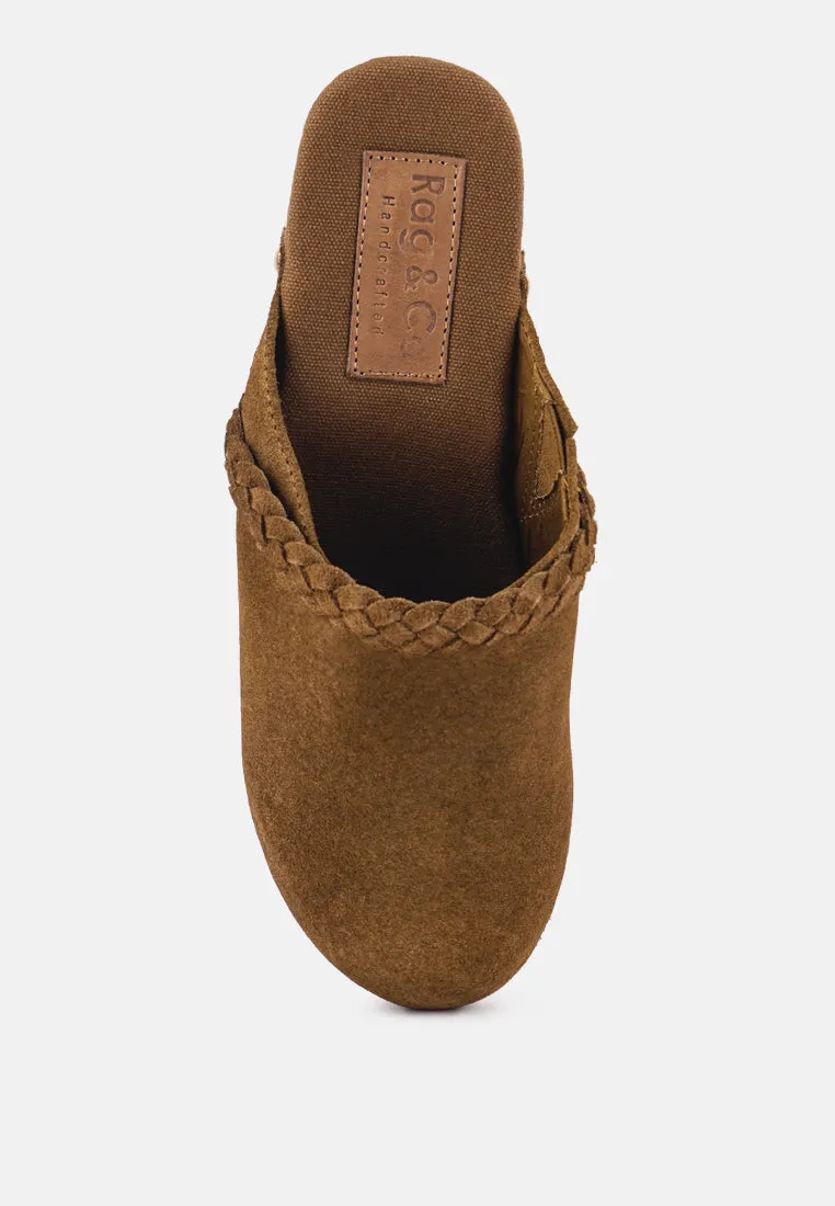 INCA Tan Fine Suede Leather Clogs