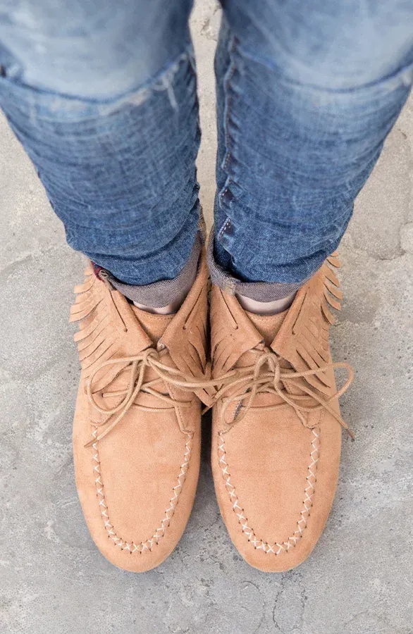 Indian Fringe Booties Camel