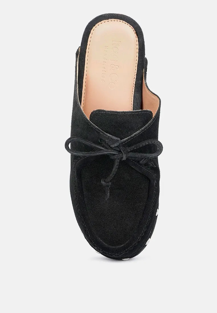 Iroko Suede Tie Detail Stud Clogs