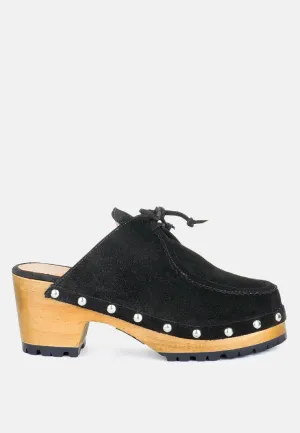 Iroko Suede Tie Detail Stud Clogs